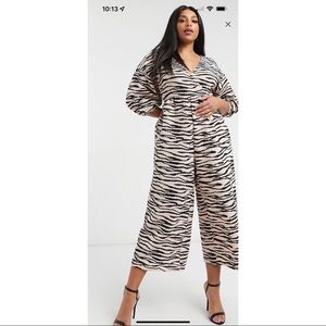 ASOS Design curve jersey wrap smock textured jumpsuit in animal print